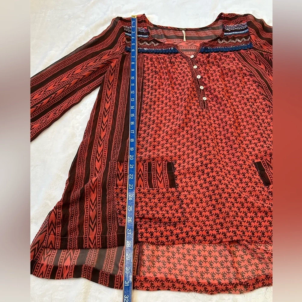 Free People Beaded Printed Boho Blouse | Size Small